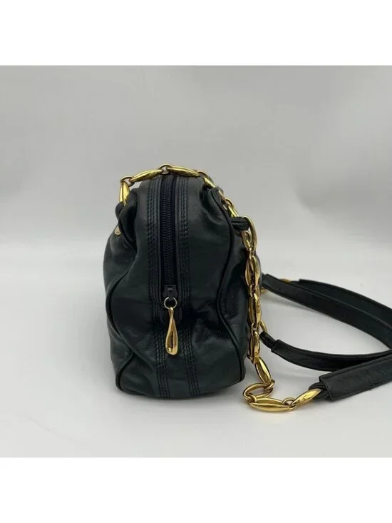 Loewe Shoulder Bag Black Anagram Embossed Nappa Leather Chain Vintage - Picture 3 of 13